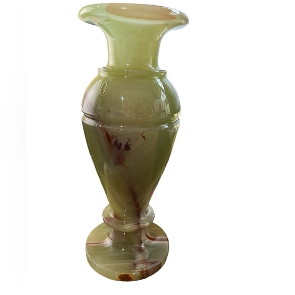 Solid Alabaster Vase Hand Turned Green and Brown Heavy 8" Tall - Picture 3 of 7